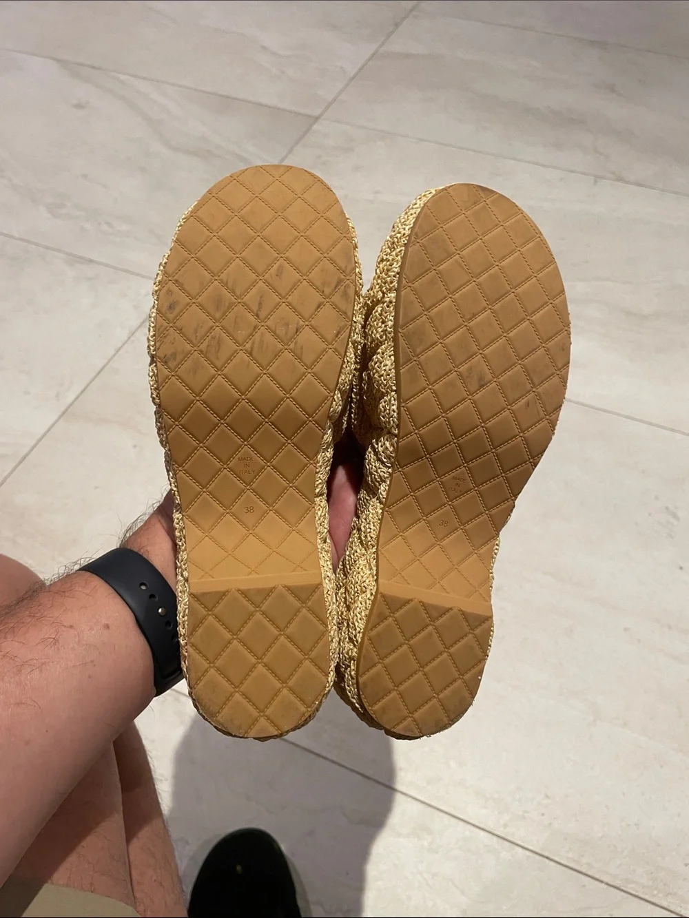 CHANEL Tan Raffia Slide Clogs with Embossed CC